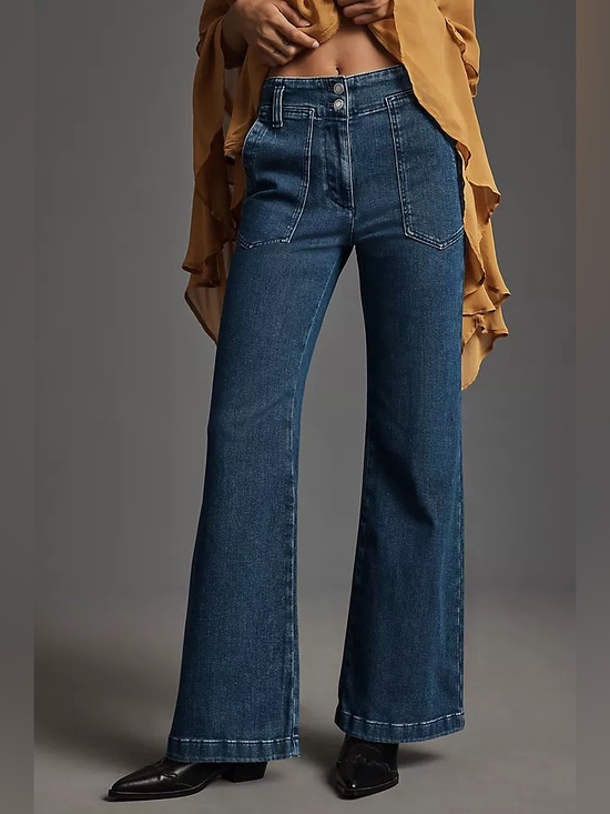 Anthropologie Denim - Maeve The Naomi High Rise Wide Leg Jeans Dark Wash Denim Stretch Anthropologie